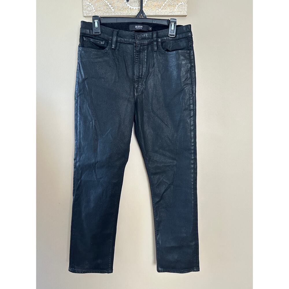 Hudson Jeans Black Wax Style Barbara High Waist Straight Ankle